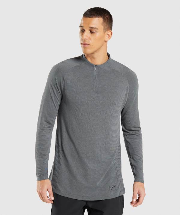 Panske Pulovre Gymshark Retake Seamless 1/4 Zip Čierne Siva | AO0852976